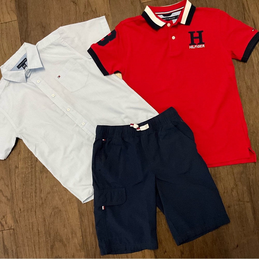 BUNDLE:Sz 12-14 Hilfiger Polo Button Down + Shorts